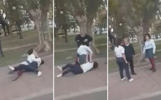 Una mujer debió intervenir en una brutal pelea de dos jóvenes estudiantes