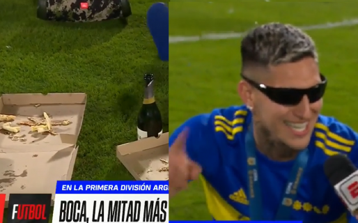 Pizza, birra, “champagne” y cumbia: El alocado festejo Xeneize en el campo de juego