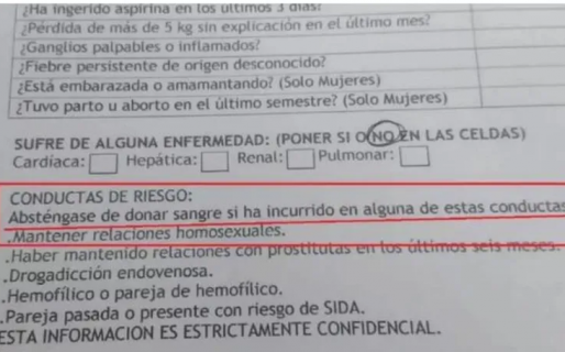 Denunció que fue a donar sangre y le preguntaron si era homosexual