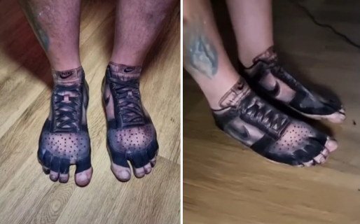 Se tatuó unas “altas llantas” para no comprar calzado nunca más