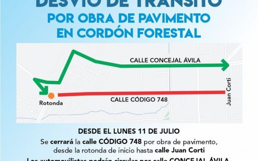 Desvío de tránsito por obra de pavimento en el Cordón Forestal