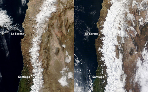 El registro que la NASA reveló sobre el temporal de nieve en la Cordillera