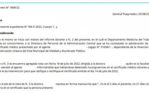 Empleado municipal recibió 2 días de licencia, le sumó un 1 al certificado y lo descubrieron