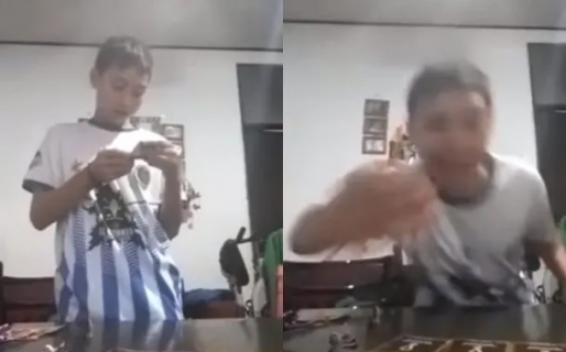 ¡Eufórico! Le tocó la figurita de Messi y explotó de felicidad