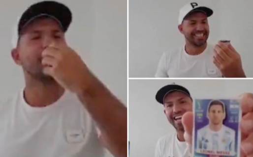 La divertida reacción del «Kun» Agüero cuando le tocó la figurita de Messi