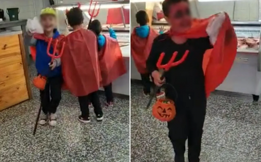 Tres nenes pidieron caramelos por Halloween, pero, en vez de eso, el carnicero les regaló chorizos