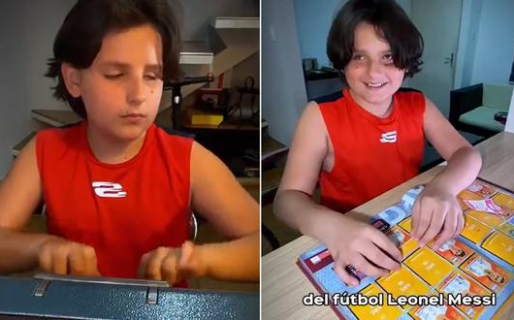 Tiene solo 12 años, es no vidente y realizó el primer álbum de Qatar 2022 en sistema Braille