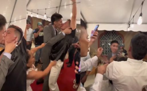 ¿Qué pasó acá? Un invitado besó de la nada al novio y la novia explotó de furia