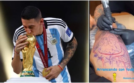 Ángel Di María se tatuó la Copa del Mundo en la pierna y compartió las imágenes en sus redes sociales