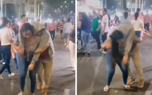 Una mujer caminó con el novio borracho sobre su espalda y el video se viralizó