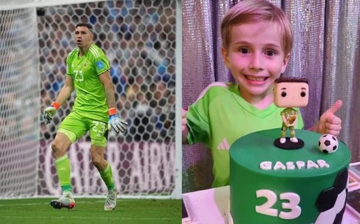 Apareció el “mini Dibu Martínez”: tiene 6 años, hace los gestos del arquero al atajar y sueña con conocerlo