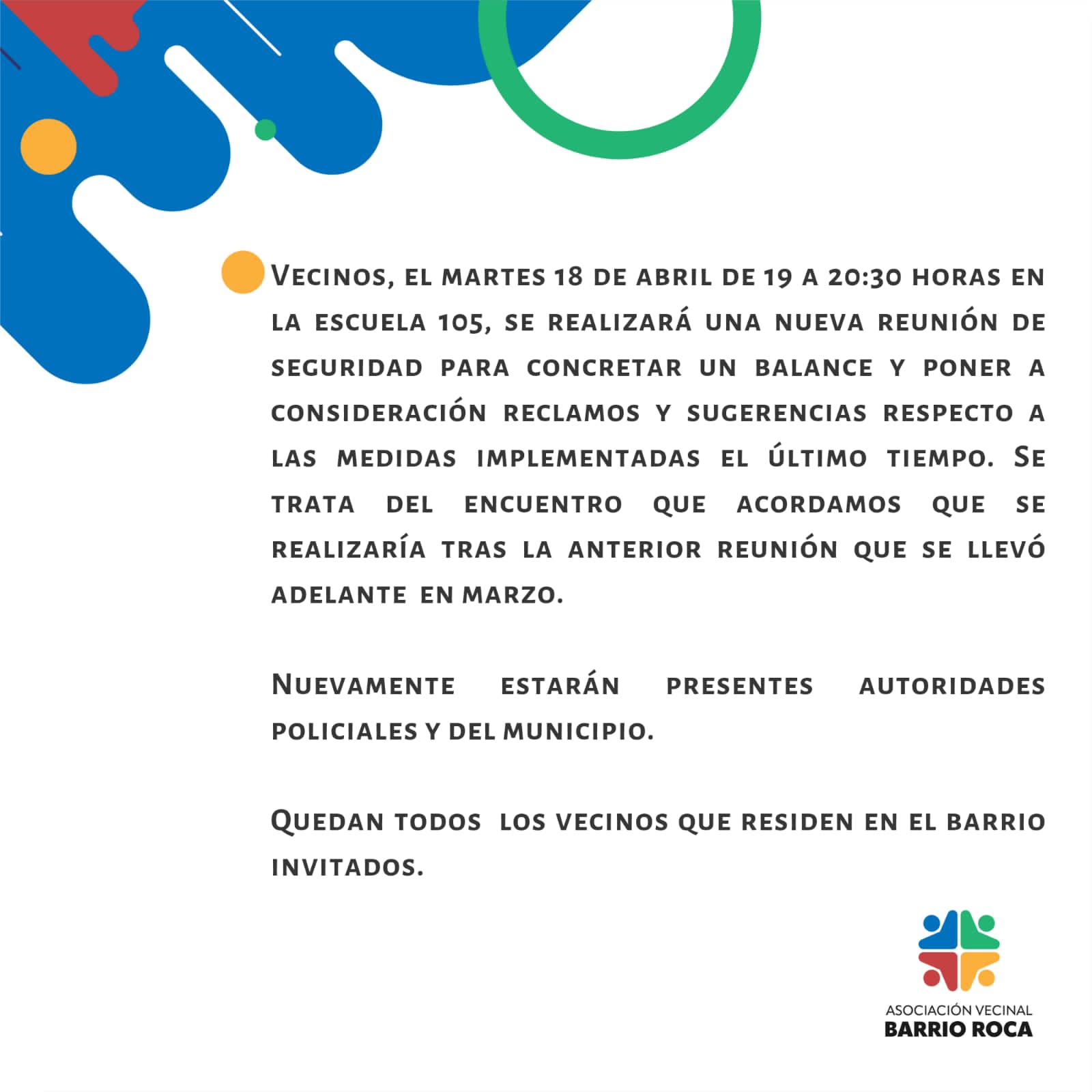 Vecinos del barrio Roca volverán a reunirse por cuestiones de seguridad ...