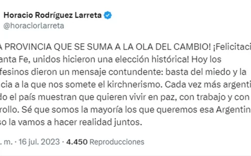 Larreta celebró el resultado de JxC en Santa Fe: “Otra provincia más que se suma a la ola del cambio”