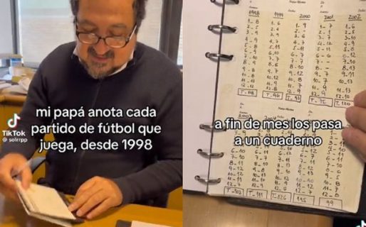 Lleva un registro de todos los partidos que juega desde 1998 y el video es viral
