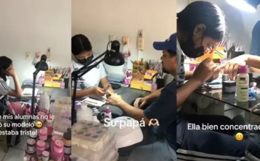 Tenía un examen en su clase de uñas, la modelo se ausentó sin aviso, pero su papá llegó al rescate