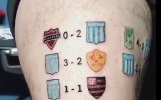 Un hincha de Racing se tatuó todo el camino de la academia en la Libertadores 2023 y se volvió viral