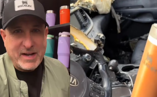 Mostró que se le incendió el auto y su vaso térmico quedó intacto: la increíble recompensa de la marca