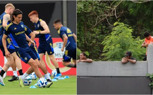 Hinchas brasileños se treparon al muro del predio donde se entrena Boca