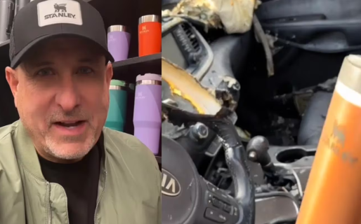 Mostró que se le incendió el auto y su vaso térmico quedó intacto: la increíble recompensa de la marca