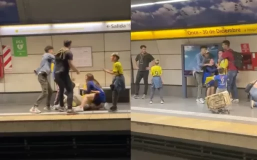 Video: un hincha de River, a las piñas en el subte con un vendedor ambulante de Boca y su hijo
