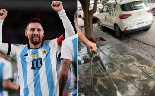El impactante dibujo de Lionel Messi hecho con una hidrolavadora que es furor en TikTok
