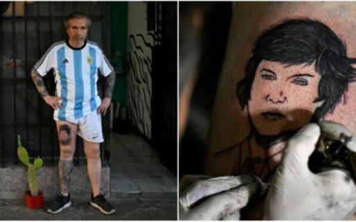 Cumplió una promesa y se tatuó a Milei en una pierna