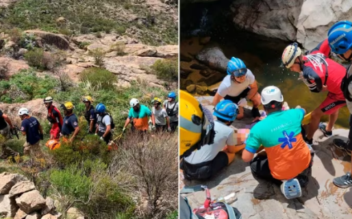 Hacía trekking y cayó 10 metros al vacío: el operativo de una hora para rescatar a una mujer