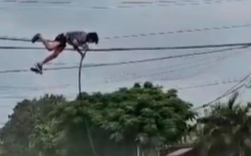 Un hombre se colgó de un tendido eléctrico para cortar y robar cables
