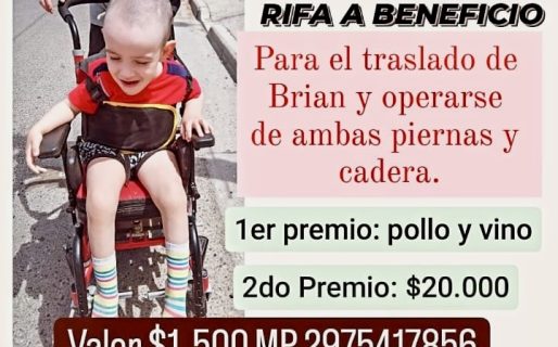 Organizan una rifa para ayudar a un niño que debe operarse las piernas y cadera