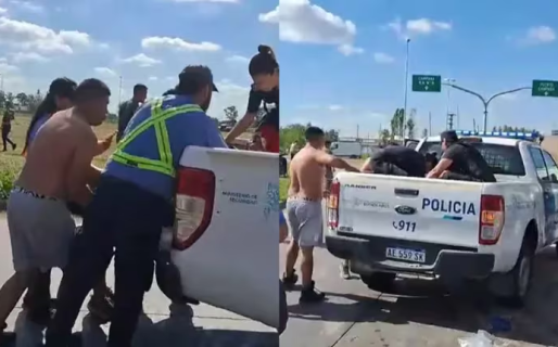 Volcó un camión que transportaba cervezas, centenares de vecinos lo saquearon y un policía resultó herido