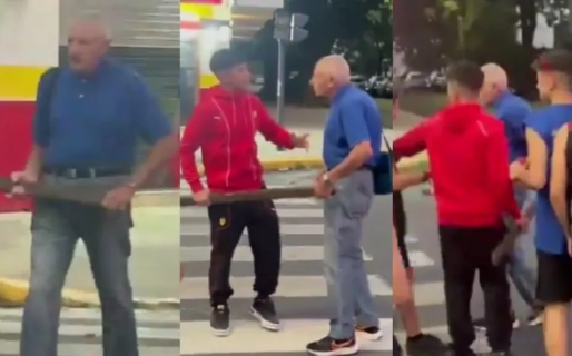 Un hombre se hartó de los festejos por el UPD y amenazó a los alumnos con un palo