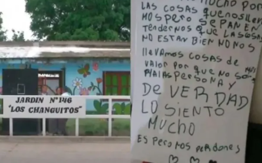 Robaron un jardín de infantes y pidieron disculpas: «Sepan entendernos»