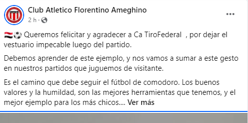 Florentino Ameghino agradeció públicamente a Tiro Federal por su gesto