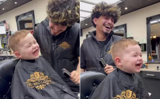 Un bebé se tentó, contagió a todos con su risa y el peluquero no pudo continuar con el corte de pelo