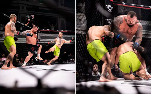 El “hombre más fuerte del mundo” enfrentó a unos gemelos en una jaula de MMA y ganó con un brutal doble nocaut