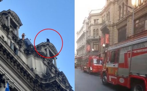 Un hombre amenaza con tirarse desde el techo de un edificio y la policía intenta evitarlo