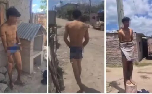 Tras sufrir un robo, un comerciante desnudó y ató a dos ladrones a un poste de luz