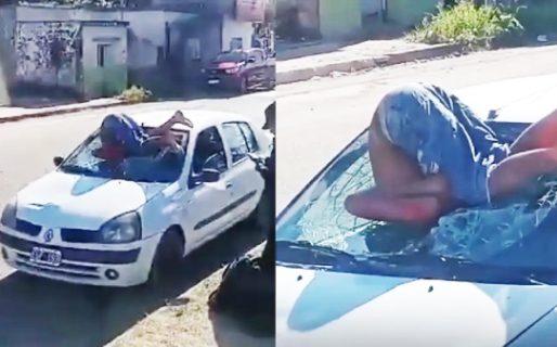 Un ciclista termino en el parabrisas del auto que lo atropelló