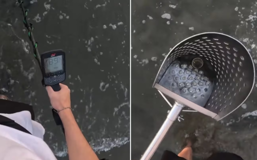 Fue con un detector de metales a una playa de Brasil y quedó en shock con los tesoros que encontró
