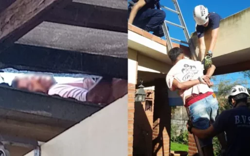 Entró a robar a una casa, quedó atrapado en el techo y tuvo que ser rescatado por los bomberos