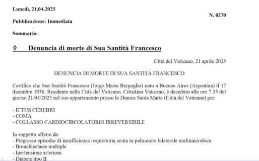El Vaticano confirmó que el papa Francisco murió tras sufrir un derrame cerebral
