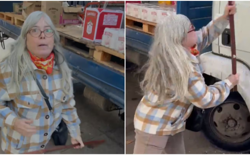 Ataque de furia: una mujer discutió con un chofer y le destrozó el camión con un fierro