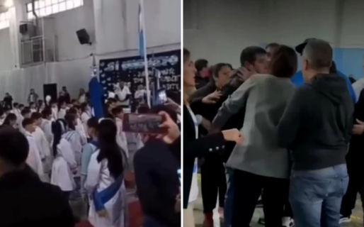 Padres se agarraron a golpes en pleno acto escolar y opacaron la Promesa a la Bandera