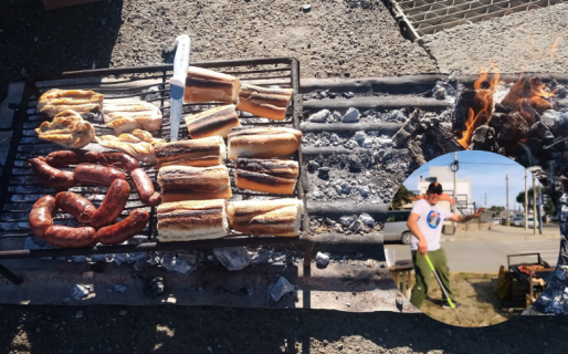 Un vecino le prestó un espacio a Lucas para que siga con su venta de choripanes