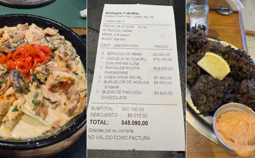 Fue a un bodegón, pidió cazuela de cuadril, ravioles y mostró el ticket final: cuánto gastó