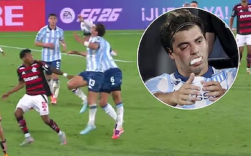 El tremendo codazo de Marcos Rojo que dejó KO a su compañero Santiago Sosa sobre el final de Flamengo-Racing