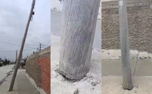 Un vecino teme por la caída de un poste: «Me tiene preocupado, esta colgado de los cables»