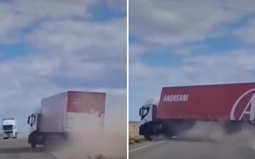 El momento en que un camionero perdió el control en Ruta 3 por deformaciones en el pavimento