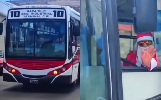 Un chófer se vistió de Papa Noel para alegrar a sus pasajeros