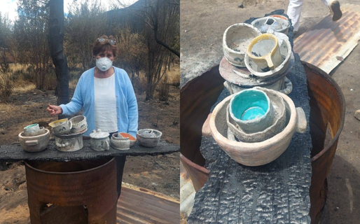 Entre la destrucción total, sus vajillas de barro fueron lo único que se salvó